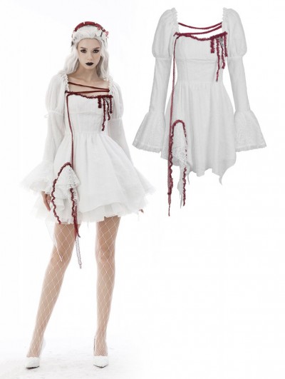 Dark in Love White Gothic Long Puff Sleeve Short Dress