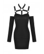 Dark in Love Black Gothic Punk Off-the-Shoulder Long Sleeve Sexy Slim Mini Dress