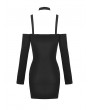Dark in Love Black Gothic Punk Off-the-Shoulder Long Sleeve Sexy Slim Mini Dress