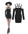 Dark in Love Black Gothic Punk Off-the-Shoulder Long Sleeve Sexy Slim Mini Dress