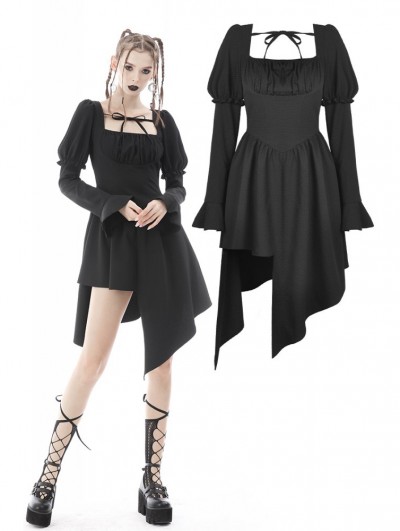 Dark in Love Black Cute Gothic Long Puff Sleeves Short Irregular Dress