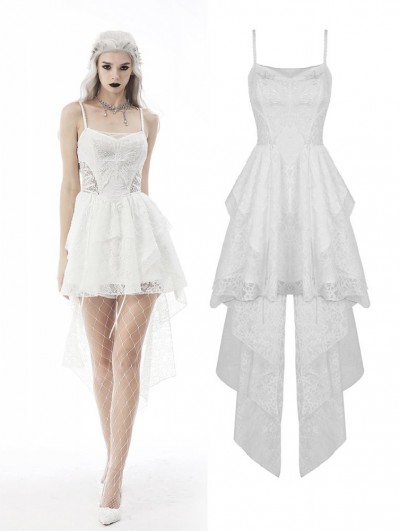 Dark in Love White Gothic Butterfly Lace High-Low Wedding Party Dress