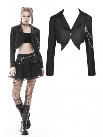 Dark in Love Black Gothic Punk Bat Chain Fashion Crop Jacket for Women