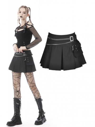 Dark in Love Black Gothic Punk Rock Pleated Mini Skirt With Bag