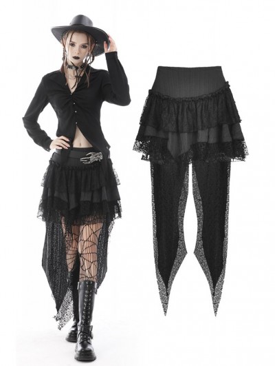 Dark in Love Black Gothic High-Low Lace Net Skirt