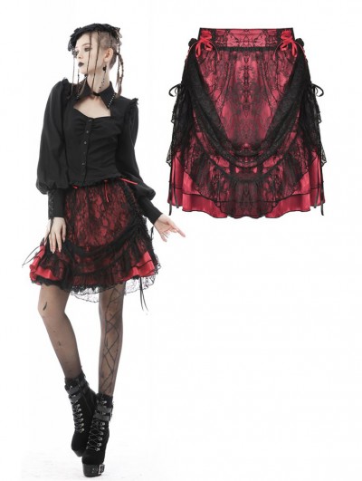 Dark in Love Black and Red Gothic Lace Mini Skirt