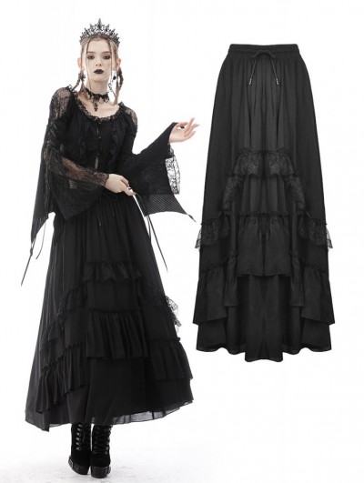 Dark in Love Black Gothic Vintage Elegant Frilly Chiffon Long Skirt