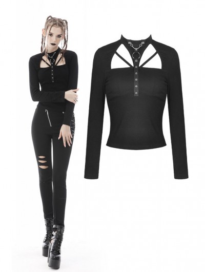 Dark in Love Black Gothic Punk Daily Wear Long Sleeve T-Shirt for Women