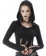 Dark in Love Black Gothic Punk Irregular Sexy Rope Long Sleeve Hooded T-Shirt for Women