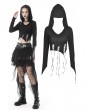 Dark in Love Black Gothic Punk Irregular Sexy Rope Long Sleeve Hooded T-Shirt for Women