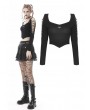 Dark in Love Black Gothic Punk Bat Long Sleeve Daily Wear Short T-Shirt for Women