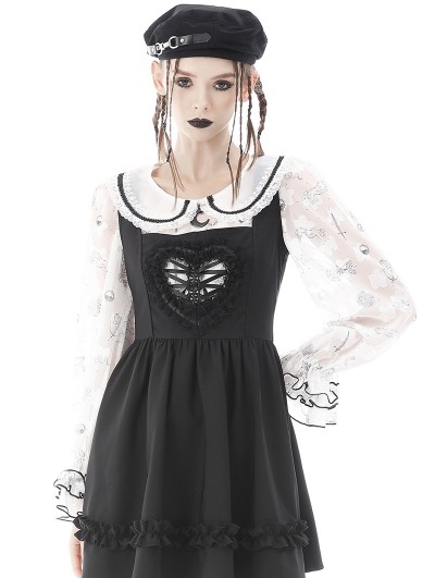 Dark in Love White Gothic Moon Sweet Doll Collar Daily Wear Long Sleeve Blouse for Women
