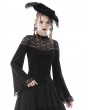 Dark in Love Black Gothic Elegant Lace Shoulder Long Bell Sleeve Top for Women