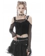 Dark in Love Black Gothic Punk Off-the-Shoulder Sexy Net Short T-Shirt for Women