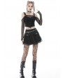 Dark in Love Black Gothic Punk Off-the-Shoulder Sexy Net Short T-Shirt for Women