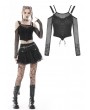 Dark in Love Black Gothic Punk Off-the-Shoulder Sexy Net Short T-Shirt for Women