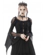 Dark in Love Black Gothic Irregular Frilly Tasseled Long Trumpet Sleeve Top for Women
