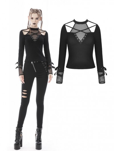 Dark in Love Black Gothic Punk Daily Wear Long Sleeves T-Shirt for Women