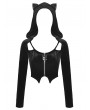 Dark in Love Black Gothic Sexy Cat Ear Fashion Hooded Long Sleeve Short Top for Women