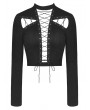 Dark in Love Black Gothic Punk Sexy Rope Long Sleeve Crop Top for Women