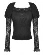Dark in Love Black Gothic Retro Long Sleeve Daily Wear Embossed Lace Top for Women