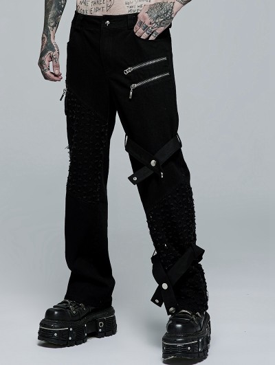Punk Rave Black Gothic Punk Daily Wear Long Rivet Trousers for Men