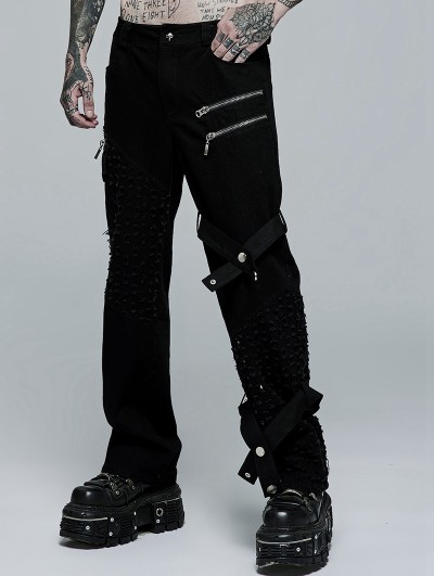 Punk Rave Black Gothic Punk Daily Wear Long Rivet Trousers for Men ...