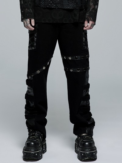 Punk Rave Black Gothic Punk Metal Buckle Long Straight Trousers for Men