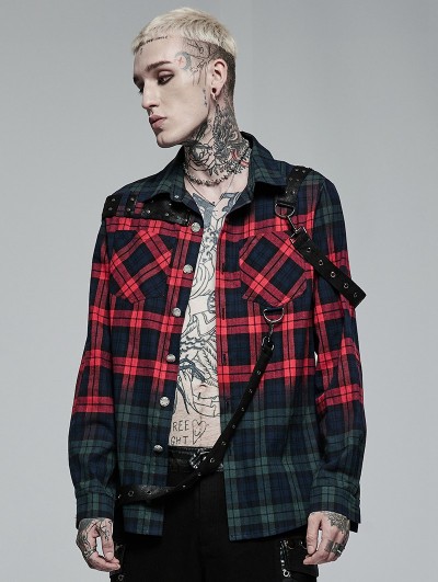 Domple Mens Fashion Plaid Check Medieval Victorian Button Up Long Sleeve Shirt