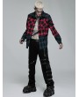 Punk Rave Red and Green Gothic Punk Plaid Casual Long Sleeve Shirt for Men