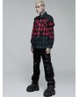 Punk Rave Red and Green Gothic Punk Plaid Casual Long Sleeve Shirt for Men