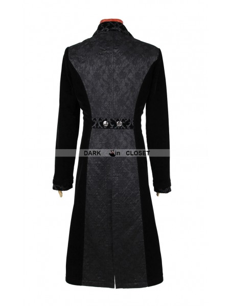 Punk Rave Black Velvet Gothic Long Coat for Men - DarkinCloset.com