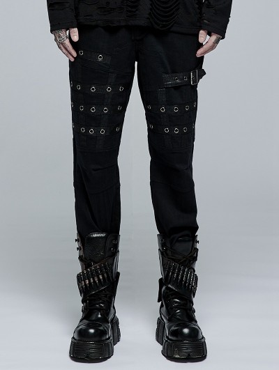 Punk Rave Black Gothic Punk Rivet Belt Long Trousers for Men