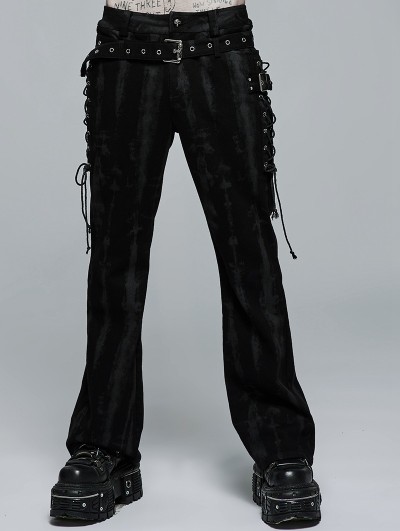 Punk Rave Black Gothic Punk Daily Wear Dark Texture Flared Trousers for Men