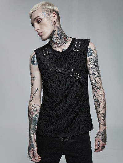 Punk Rave Black Gothic Punk Mesh Sleeveless Tank Top for Men