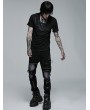 Punk Rave Black Gothic Punk V-Neck Mesh Short Sleeve T-Shirt for Men