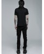Punk Rave Black Gothic Punk V-Neck Mesh Short Sleeve T-Shirt for Men
