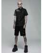 Punk Rave Black Gothic Punk Asymmetric Stitching Short Sleeve Shirt for Men