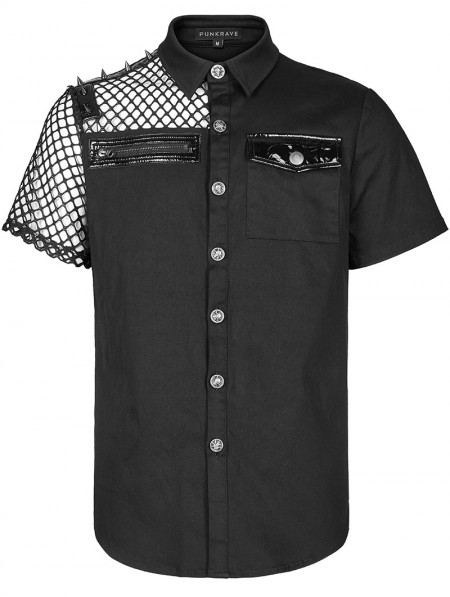 Punk Rave Black Gothic Punk Asymmetric Stitching Short Sleeve Shirt for ...