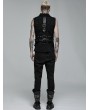 Punk Rave Black Gothic Punk Hollow Out Rivet Belt Asymmetric Vest for Men