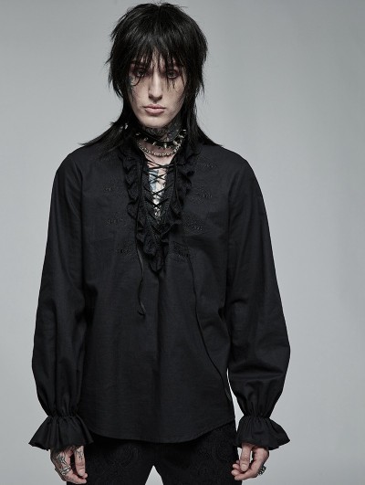 Punk Rave Black Vintage Gothic Skeleton Embroidered Long Sleeve Shirt for Men