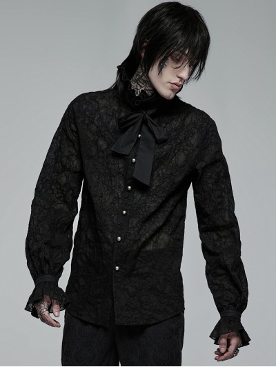 Punk Rave Black Vintage Gothic Dark Textured Shirt with Detachable Bowtie for Men