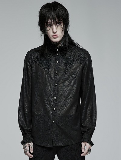 Punk Rave Black Vintage Gothic Chiffon Jacquard Long Sleeve Shirt for Men