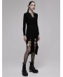 Punk Rave Black Gothic Dark Daily Wear Sexy Knitted Slit Dress