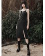 Punk Rave Black Gothic Punk Asymmetric Shoulder Strap Split Thick Slip Dress