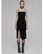 Punk Rave Black Gothic Asymmetric Split Sexy Slip Dress With Choker