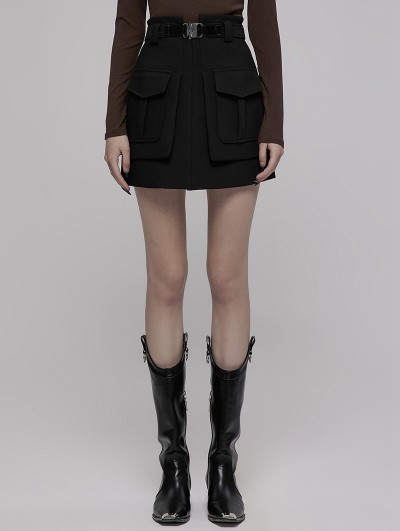 Punk Rave Black Gothic Punk A-Line Short Skirt With Decorative Belt