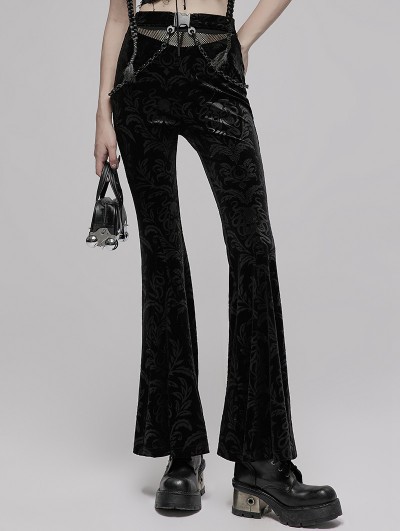 Punk Rave Black Gothic Dark Printed Velvet Flared Pants for Women