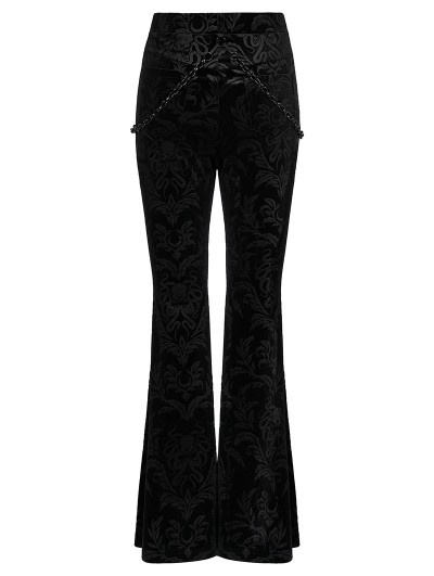 Punk Rave Black Gothic Dark Printed Velvet Flared Pants for Women