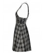 Punk Rave Black and White Plaid Gothic Pleated Strap Short Daily Wear Dress